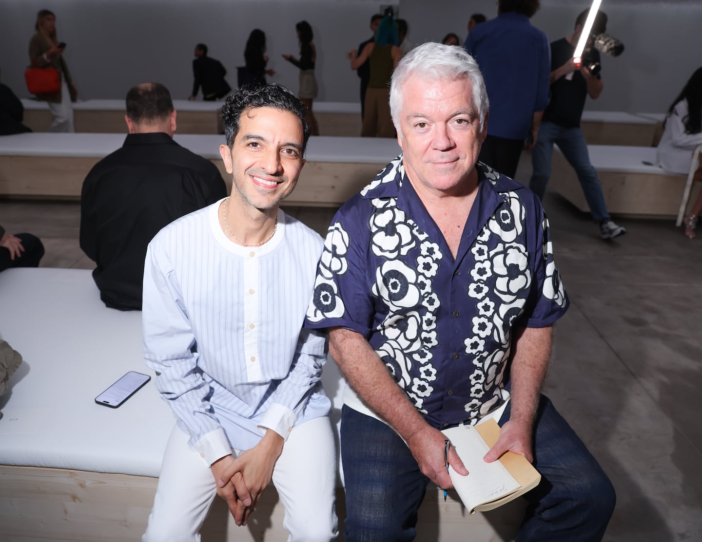 Imran Amed and Tim Blanks attend the Jil Sander fashion show during Milan Fashion Week Womenswear Spring/Summer 2024.