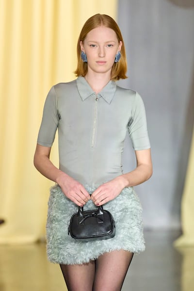 A model walks the runway for Sandy Liang Autumn/Winter 2024.